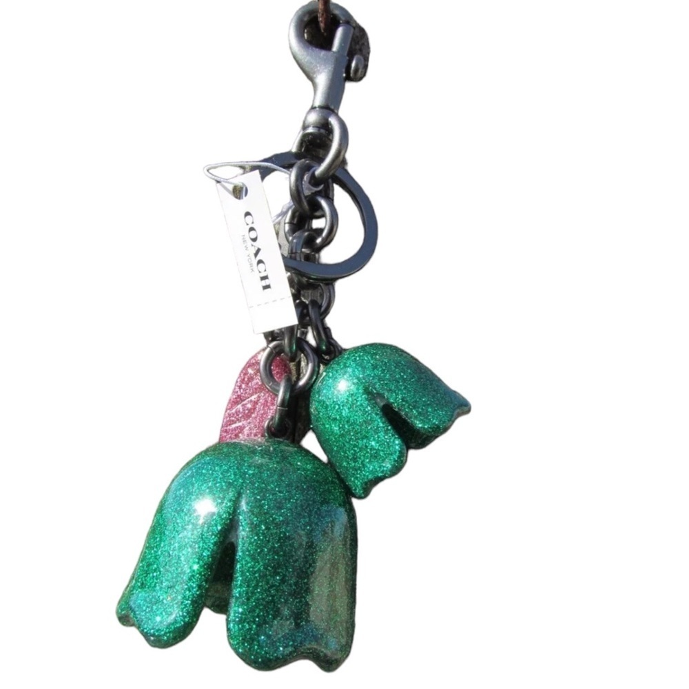 Coach glitter tea rose key chain bag charm NEW